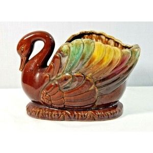 Vintage Japan Brown Drip Glaze Swan Planter Small Chip on Beak